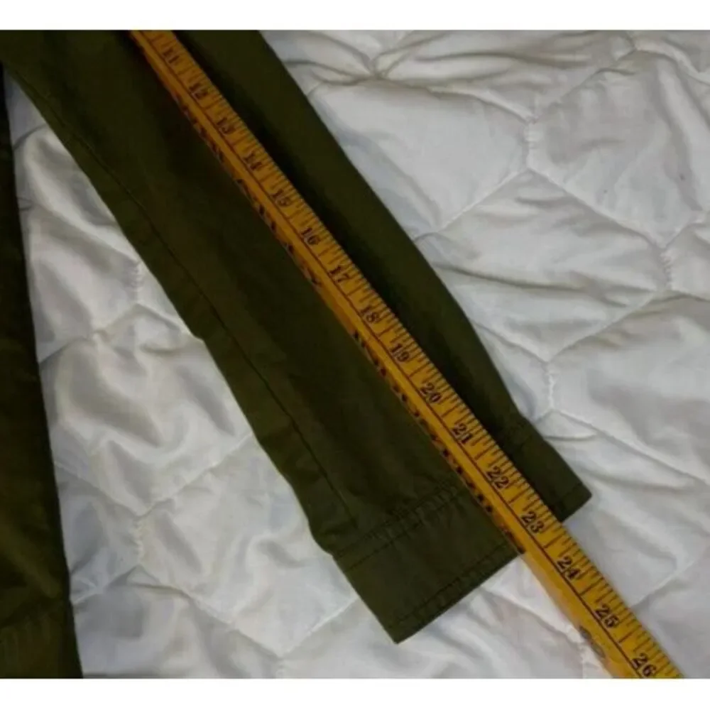 Zara Basic Ladies XL Green Military Jacket Snap Front Pockets Faux Hood‎ Zip